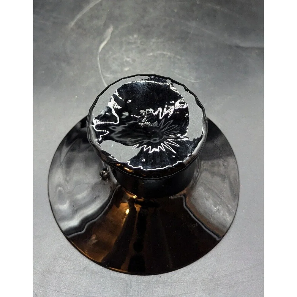 Vintage Bohemian Tango Glass Yellow Black Footed Bowl Compote 6.75